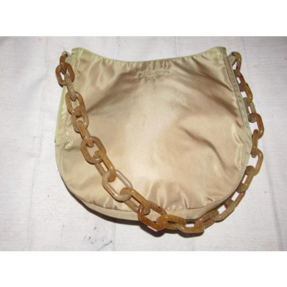 Prada Vintage Iridescent Gold Champagne Fabric With A Marbled Lucite Chain Strap - Picture 12 of 12